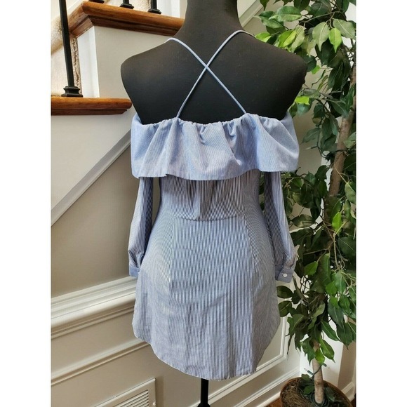 Top Shop Women Blue Striped Cotton & Polyester Trendy Style Button Shirt Size 2 - Picture 7 of 11